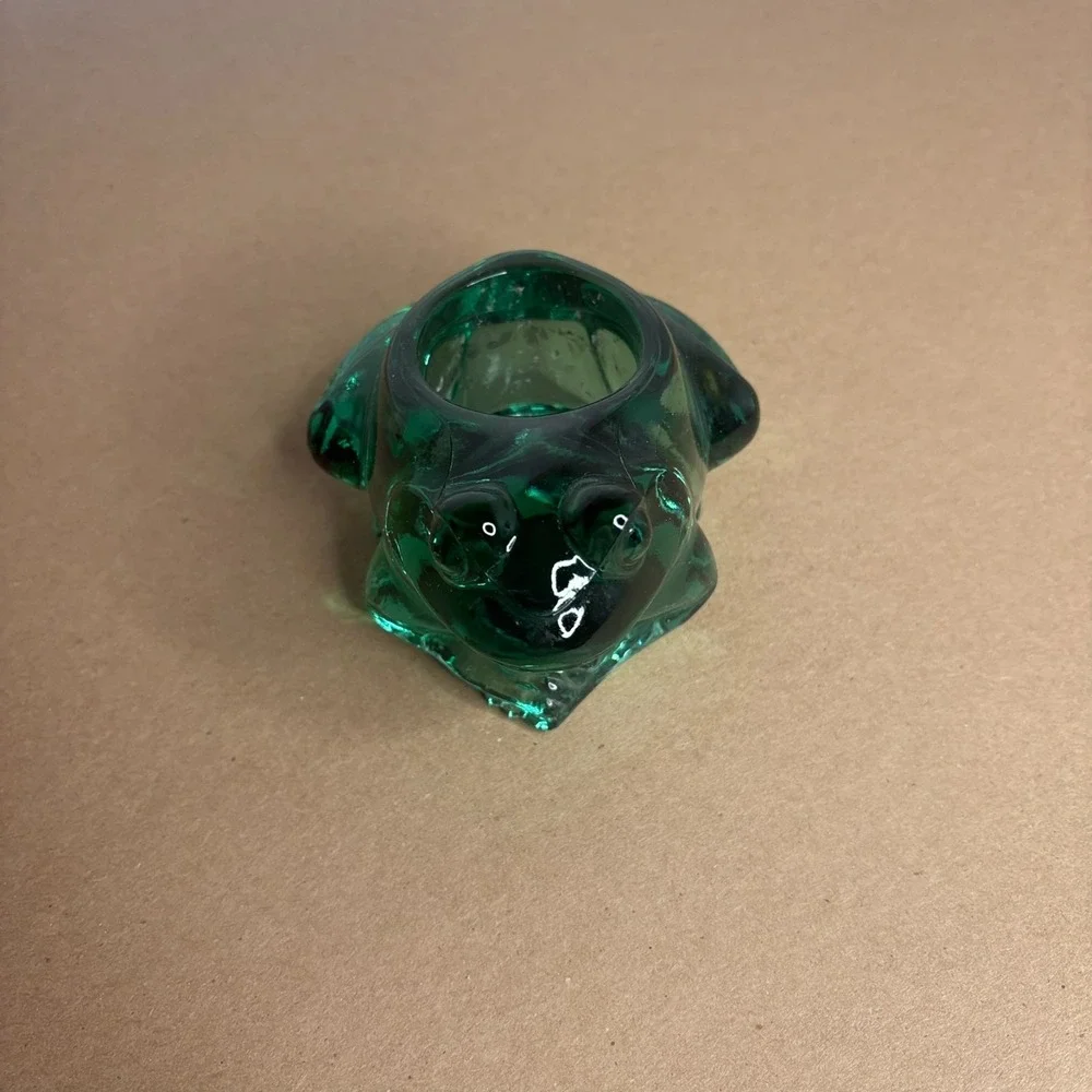 Vintage Green Glass Frog Candle Holder Votive Paperweight Cute Decor